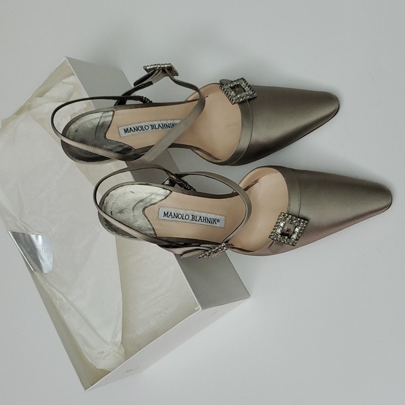 VTG Manolo Blahnik Crystal Satin Slingbacks in box- Carolyne 90s Mary Jane Esque - Picture 5 of 17